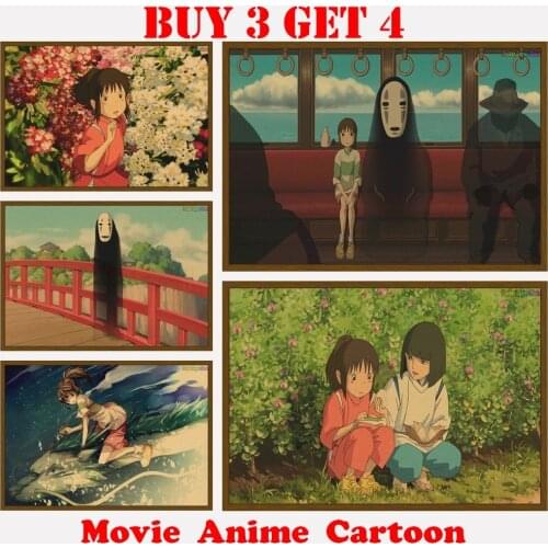 Spirited Away Hayao Miyazaki Movie Kraft Japanese Anime Anime children' Room Movie Anime Wall Retro Vintage Poster