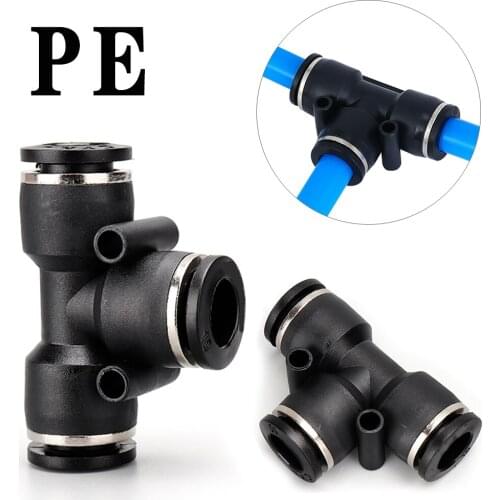 Boutique black PE three-way pneumatic quick coupling hose plug-in quick coupling adapter air compressor accessories 4-16mm