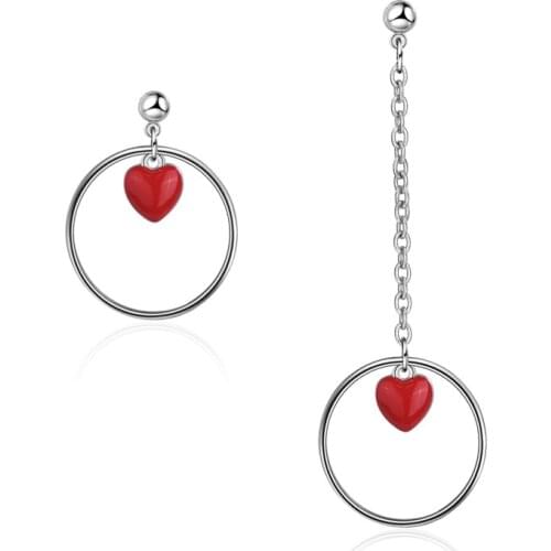 Earrings 925 Sterling Silver Long Short Paragraph Mystery Style Large Ring With Red Classic Love Shape Wedding Jewelry