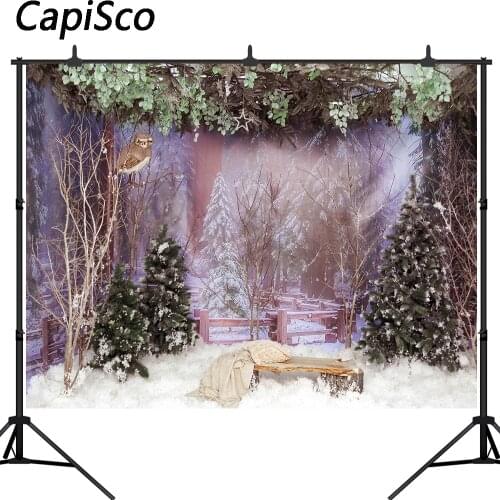 Capisco Christmas photography backdrops Xmas village snow pine tree owl Photo Background kids family portrait photo Studio Prop