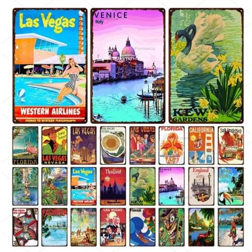 Las Vegas City Metal Signs World Travel Scenery Tin Plaques Modern Home Decoration Wall Art Vintage Iron Painting 20x30cm