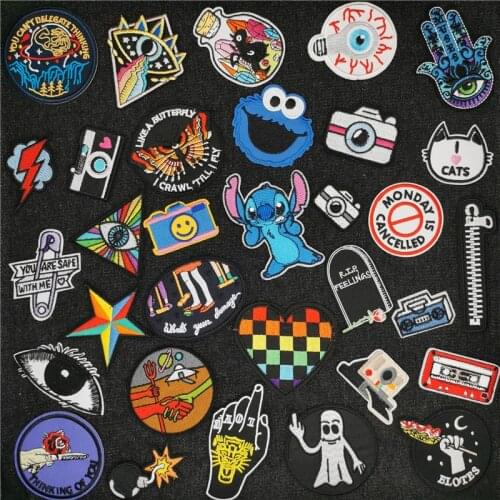 Camera Bomb Lightning Embroidered Patches For Clothes Elmo Badges Skull Zipper Appliques Ironing Stickers Clothing accessories