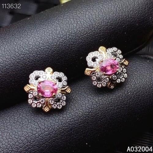 KJJEAXCMY Fine Jewelry 925 Sterling Silver Inlaid Natural Pink Sapphire Female Earrings Ear Studs Popular Support Detection