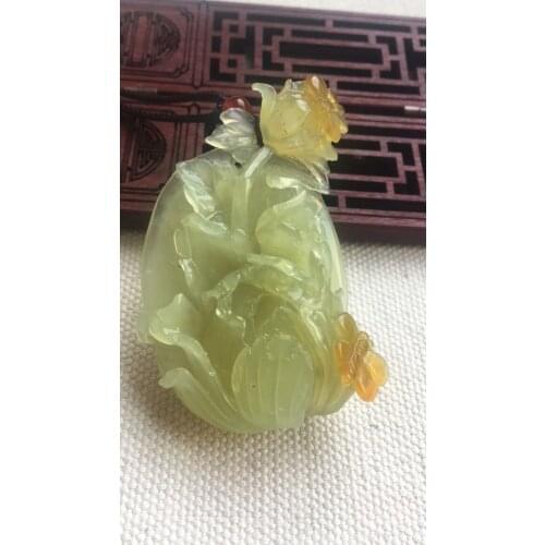 Natural xiuyu A jade Handcarved flower dragonfly jade green jade pendant jade necklace men pendants jewelry jade necklaces