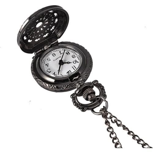 Fashion vintage small size black spider web pocket watch retro quratz pocket watch with neaklace