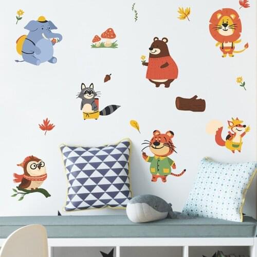 Cartoon Animals Wall Stickers Tiger Fox Bear Kids Room Decor Aesthetic DIY Mural Nursery Childern Decals Poster Cute Wallsticker