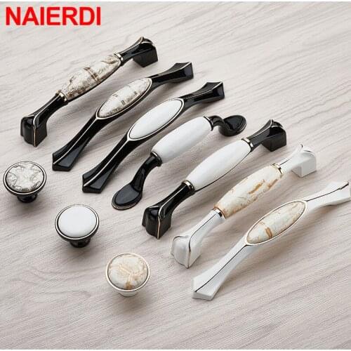 NAIERDI 10PCS Ceramic Cabinet Handles Zinc Alloy Door Kitchen Knobs Cabinet Pulls Black Drawer Knobs Furniture Handle
