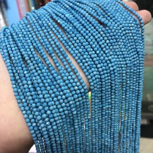 Natural Stone Blue Turquoises Beads Small Micro Faceted Round Loose Beads for Jewelry Making Bracelet DIY Necklace Accessories