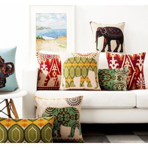 Thai Animal park Pattern Retro Neoclassical Pillow Cover Home Decorative Pillows Linen Pillow Case Office Sofa Cushion Cover
