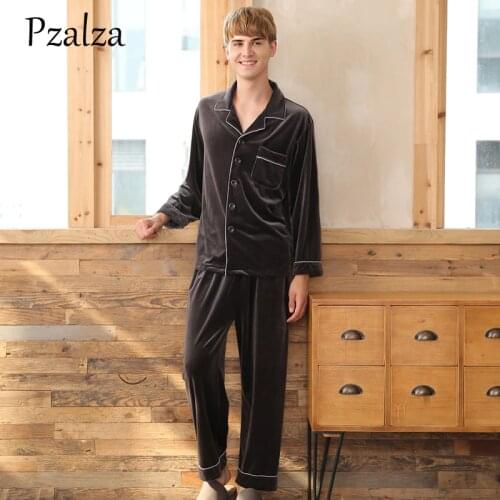 Solid Button Long Sleeve Pyjama Homme Warm Winter Pyjama Men Set High Quality Velour Sleepwear Pajamas Men Winter