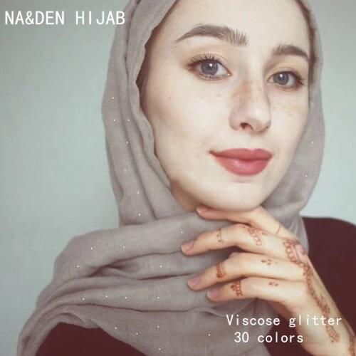 1 pcs plain solid cotton glitter shimmer viscose sparkling women hijab light weight shawls Muslim head scarf solid wraps