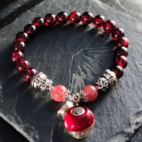 Angelas original jewelry) Pure natural wine garnet strawberry Crystal 925 Silver Purse gourd Bracelet
