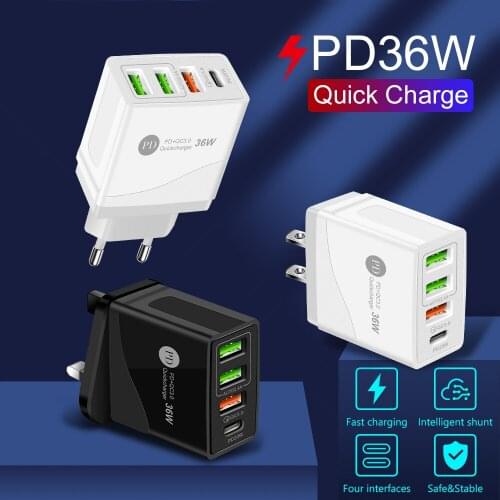 PD 36W+ QC3.0 multi-port USB quick charge 36 w adapter is suitable for mobile phone tablet PD brigade four filling