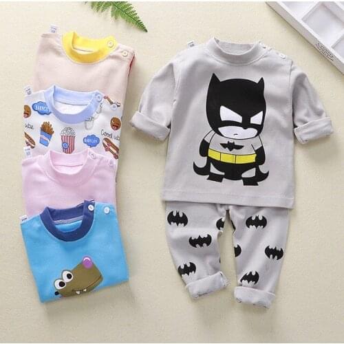 2021 New Children Fall Clothes Pure Cotton Girls Underwear Set Baby Boys Cartoon Pajamas Suit Winter Kids Long Sleeve Sets