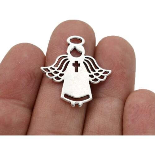 10pcs Tibetan Silver Plated Angel Charms Pendants for Bracelet Necklace Jewelry Making DIY Handmade 27x26mm