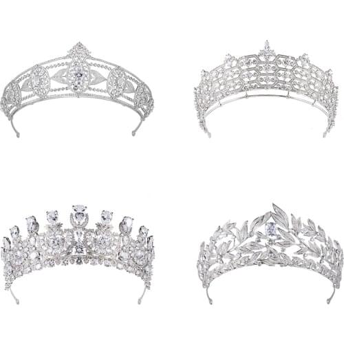 Luxury Copper CZ Royal Crown Princess Pageant Zirconia Tiaras And Crown Bridal Hair Accessories For Wedding