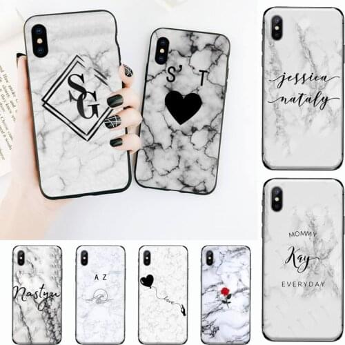 GREY MARBLE INITIALS NAME Phone Case for iPhone 11 12 mini pro XS MAX 8 7 6 6S Plus X 5S SE 2020 XR