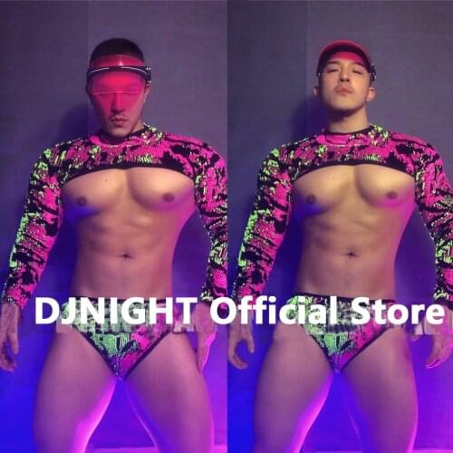 Sequins Top Shorts Male Disco Festival Carnaval Party Prom Costumes Pole Dance Men Dancer Singer Stage Clothing Outfit XS2361