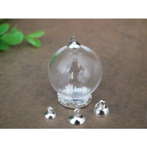 25x15mm Diy glass globe ball with silver plated cap with silver plated an crown base,handmade glass vial jewelry pendant