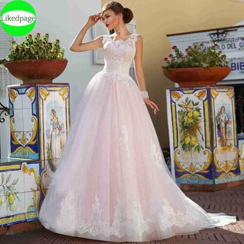 Wedding Dress 2021Boho Vestidos De Novia Pink Lace Appliques A Line Robe Mariage Boda Bride Gown Trouwjurk Hochzeit Party Kleid