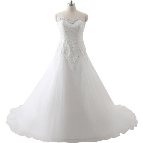 In Stock Sleeveless Sweetheart Party Gown Brush Train Robe De Mariage Tulle With Appliques Robe Mariage Vestido Longo Plus Size