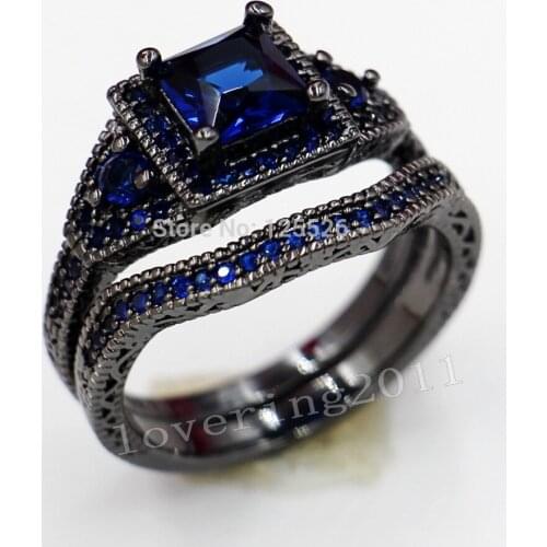 Choucong Vintage Fashion Jewelry Princess Blue AAA CZ Zirconia Black Gold Filled Simulated stones Wedding Women Ring Size 5-10