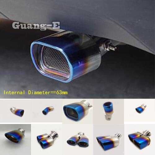 Internal Diameter=63mm/Blue Color/Universal Model/Bent Car Muffler Back End Pipe Dedicate Exhaust Tip Tail Outlet Vent 1pcs