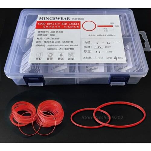 [total 49pcs] Red gasket 16-40mm dia high 0.85 thick 0.5mm watch Gasket parts for back case free shipping
