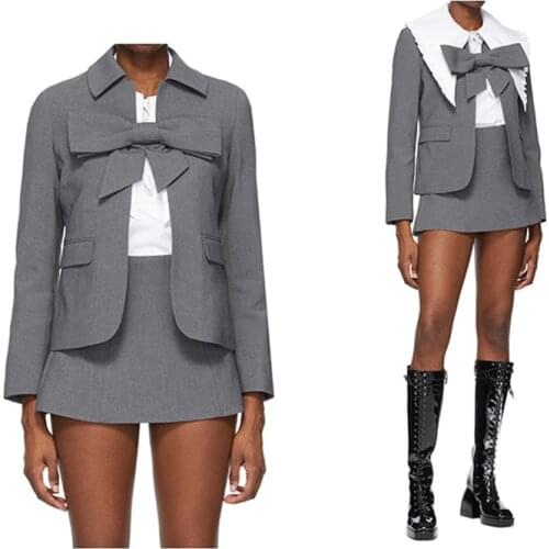 Japanese Sweet Detachable Bow Design Doll Collar Blazer Summer Slim Long Sleeve Black Top Coat 2021 Women Clothing