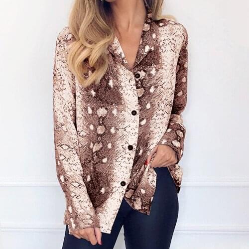Blouse 2019 New Brand Women Long Sleeve Casual Snake Print Button Chiffon Blouse V-neck Office Shirts Size