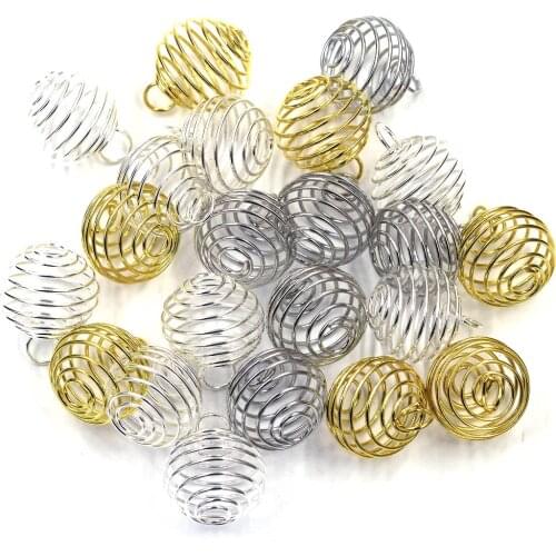 10Pcs Pendants Beads Cage Lantern Spring Spiral Elasticity Alloy Silver Gold Color For Charms Necklaces Jewelry DIY Finding 25mm