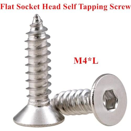 100pcs DIN7991 M4 Stainless steel 304 Hex socket flat head self tapping screw M4*10/12/16/20/25/30mm countersunk head screws