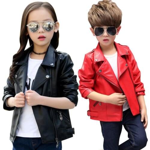 2019 New Autumn Kids Boys & Girls Jacket 3-16 Years Old Children Jackets Fashion PU Jacket Lapel Coat Leather Belt Kids Jackets