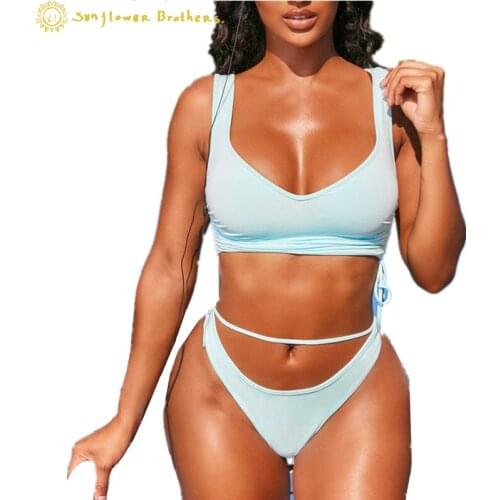 2021 Womens Swimsuit New Split Conservative Tight-fitting Solid Color Bikini Bikini Spot Foreign Trade Swimwear Swimsuit