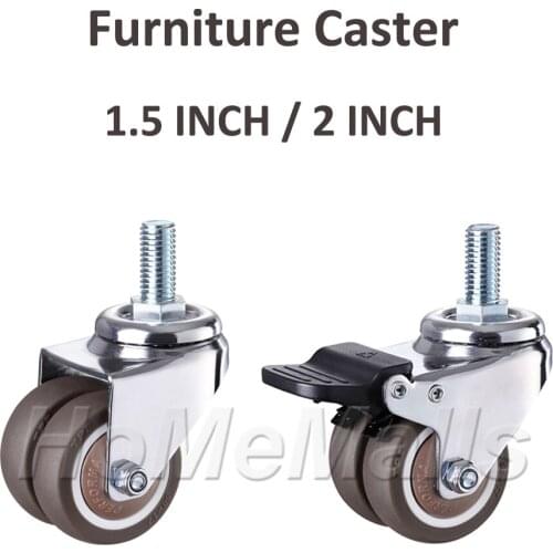 1/2/4pcs TPE Rubber Universal Wheel 360 Degree Swivel Casters With Brake Double Wheel Furniture Caster For Workbench or Trolley