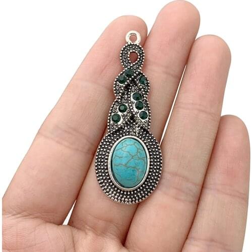 5 x Antique Silver Color Boho Swirl Spiral & Turquoise Charms Pendants for Necklace Earrings Jewelry Making Accessories 51x20mm