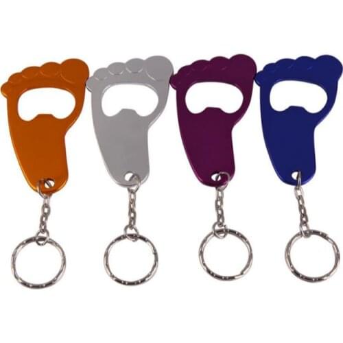 500 Pcs /lot Funny foot shaped beer/wine opener keychain,anodized aluminum bottle opener keyrings,mixed colors SN1221