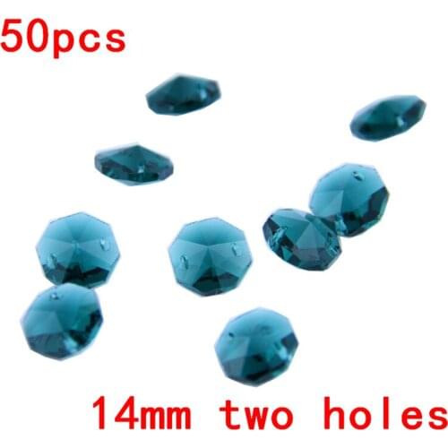 Lighting Decoration Accessories 50pcs/Lot 14mm Zircon Blue Crystal Octagon Chandelier Beads In 2 Holes Crystal Chandelier Parts