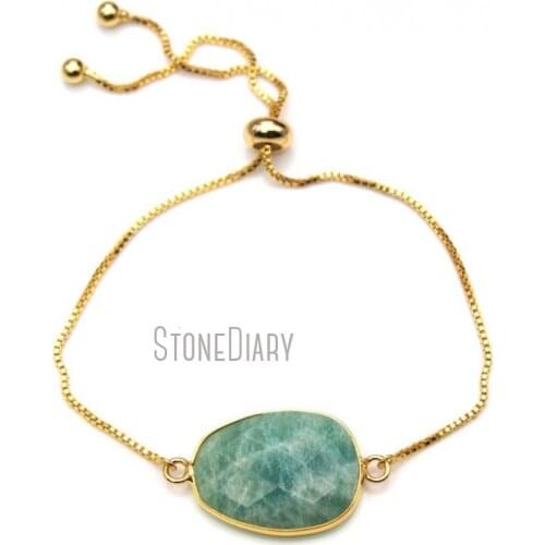 5Pcs Gold Plating Faceted Free Form Link Bracelet Single Amazonite Chain Bracelet For Less Adjustable BM14827