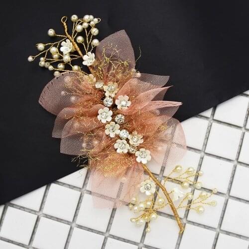 Boho Pink Silk Rose Flower Crown Crystal Pearl Hairpin Headpiece for Festival Wedding Bridal Hair Accessories Tiara Hair Jewelry