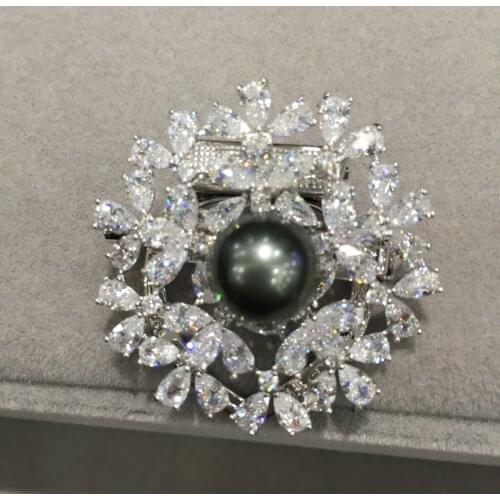 11MM natural tahiti pearl brooch pins scarf buckle real black pearl brooch fashion women jewelry smart
