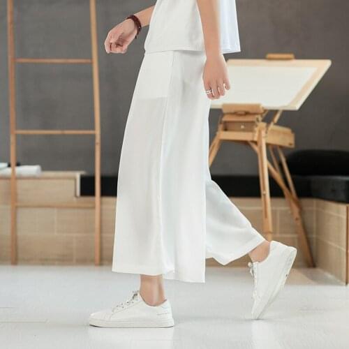 2021New Fashion Casual Pants Loose Tide Cotton and Linen Trousers Chinese Style Streetwear Trousers Wide-Legged Pants Men