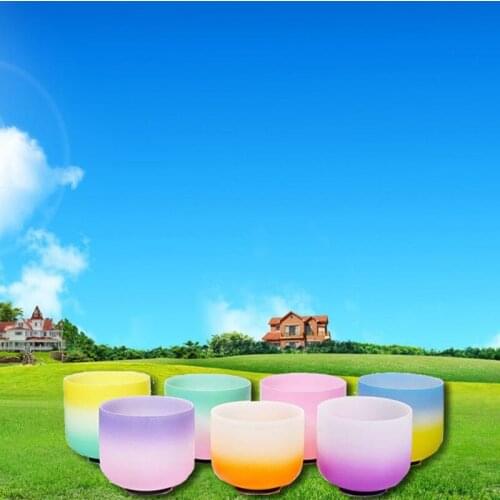 Chakra tuned set of color rainbow chakra 7 pcs 8 inch -14 inch Quartz crystal singing bowl