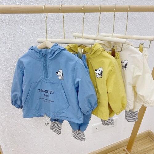 Childrens cartoon sports suit spring 2021 boys girls baby hooded windbreaker casual pants two-piece suit