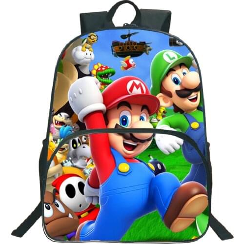 Students Boys Girls Mario Bros Backpack Fashion Beautiful Popular Pattern Mario Bros Primary Schoolbag Daily 16inch Mochilas