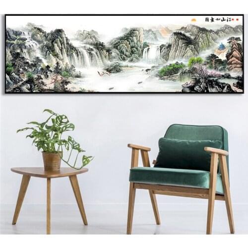 Maison Big Size Canvas Print Wall Art Scenery Chinese Oil Painting Mountain Poster Sansui Landscape Living Room Decoration