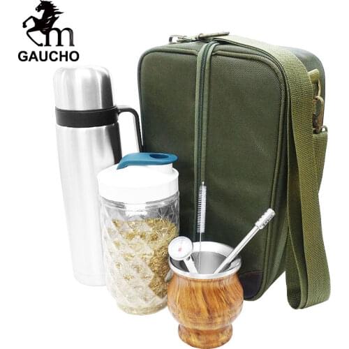 1 PC/Lot Gaucho Yerba Mate Travel Bag Kits Stainless Gourds Calabash Cups & Thermos & Bombilla Filter Straw & Tea Cans Hot Sale