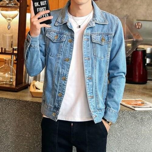 Men Streetwear Slim Fit Denim Jackets Motorcycle Male Cotton Casual Denim Jacket Coats Turn-down Collar Jean Coat