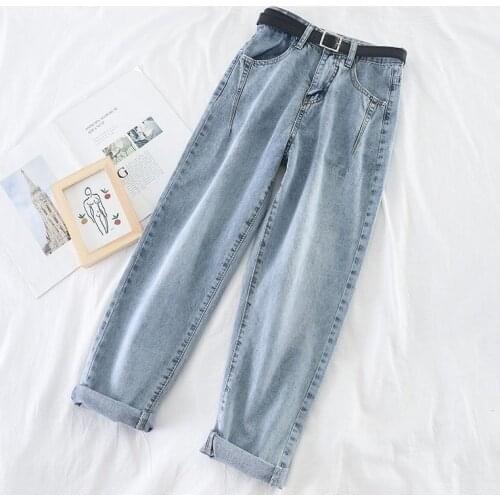 Denim Trousers Vintage with Belt Korean High Waist Jeans Women Harem Pants Loose Casual Plus Size High Street