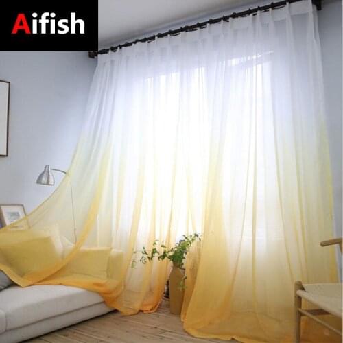 Gradient Color Window Curtain Living Room Bedroom Decoration Sheer Fabric Kitchen Green Tulle Drape Gray Voile White Treatment 2